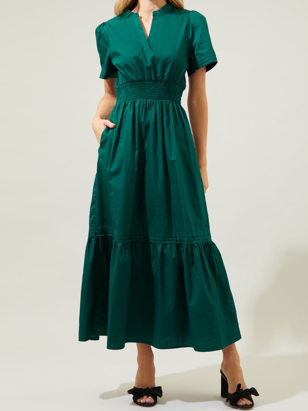 Sugarlips Belraj Poplin Maxi Dress in Emerald XSmall